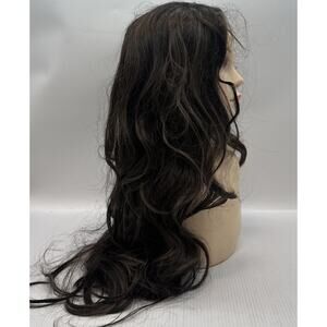 NEW DARK BROWN WAVY HAIR TOPPER HIGHLIGHTS LONG HAIR {V}